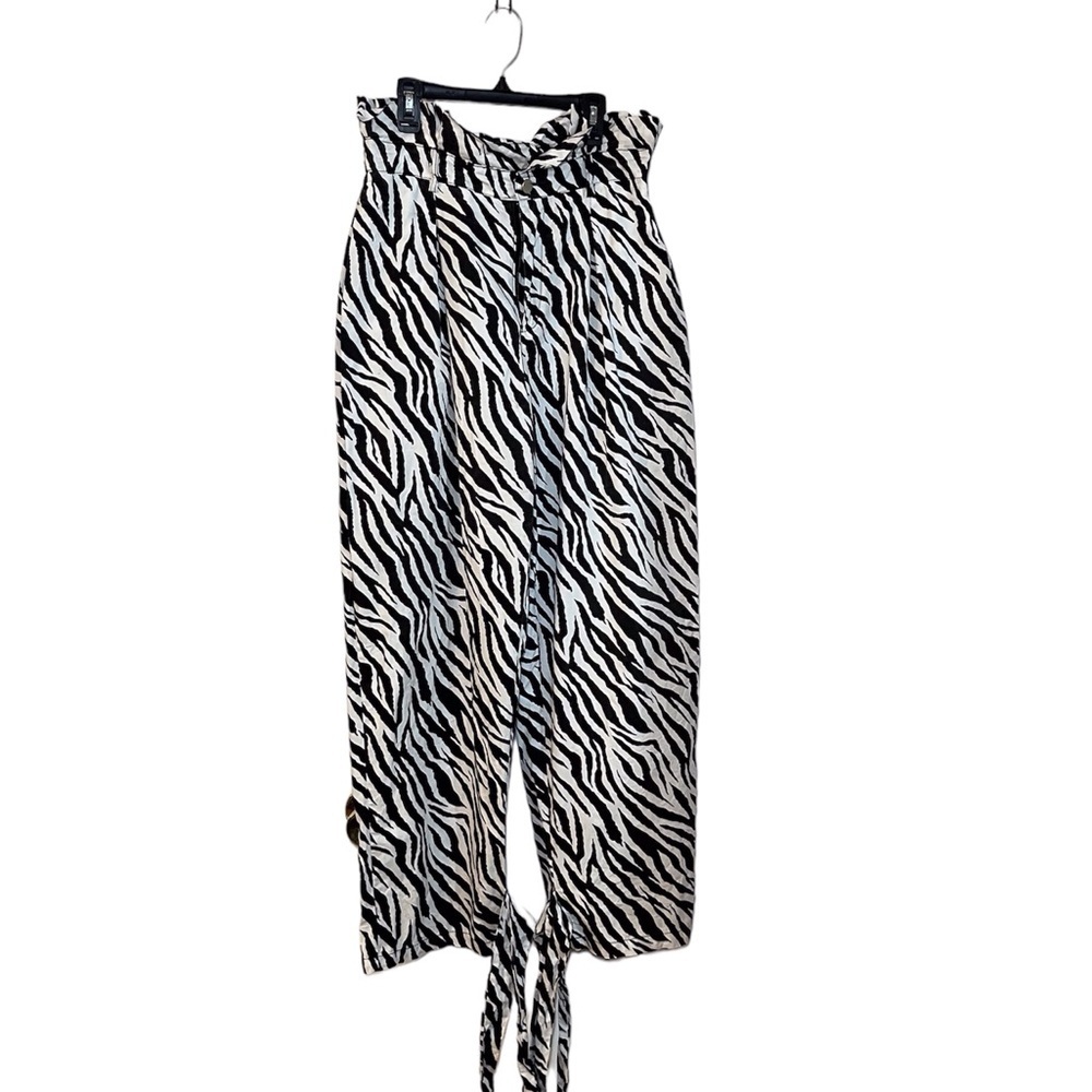 K TOO High Waisted 100% Cotton Black & White Animal Print Pants Size: Large - Picture 2 of 10